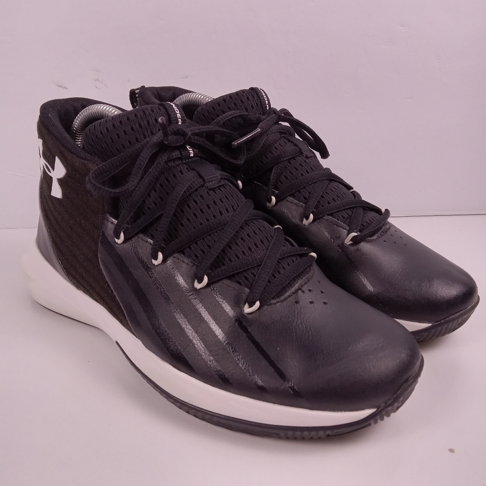 Under Armour Lockdown 3 Basketball Shoes 7 Youth Black White High Top Sneakers